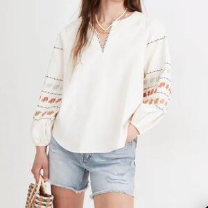 Madewell embroidery sleeve popovers Blouse